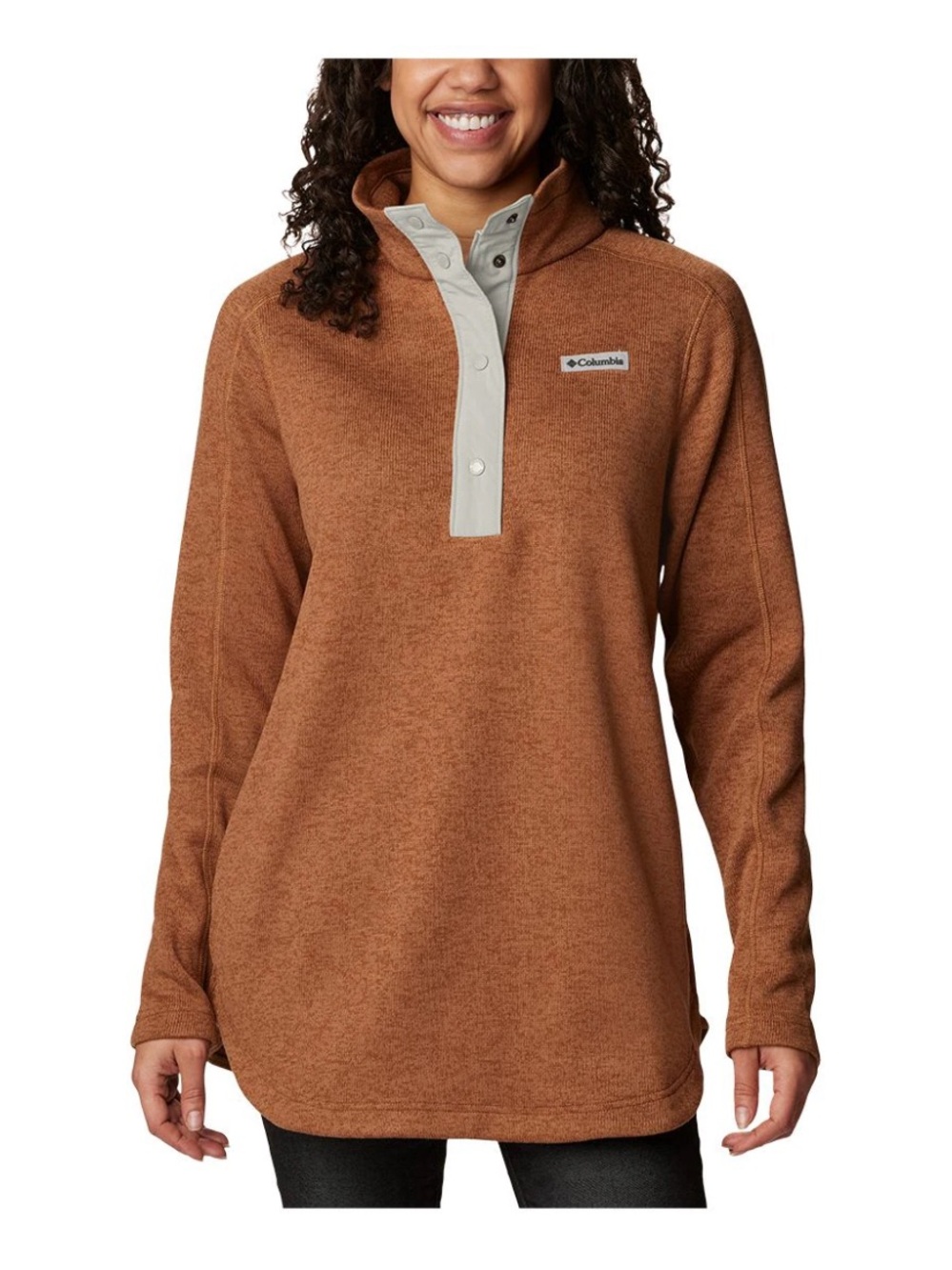 Columbia Women's Snap-Front Cowl Pullover - Tan with Cream Trim size small